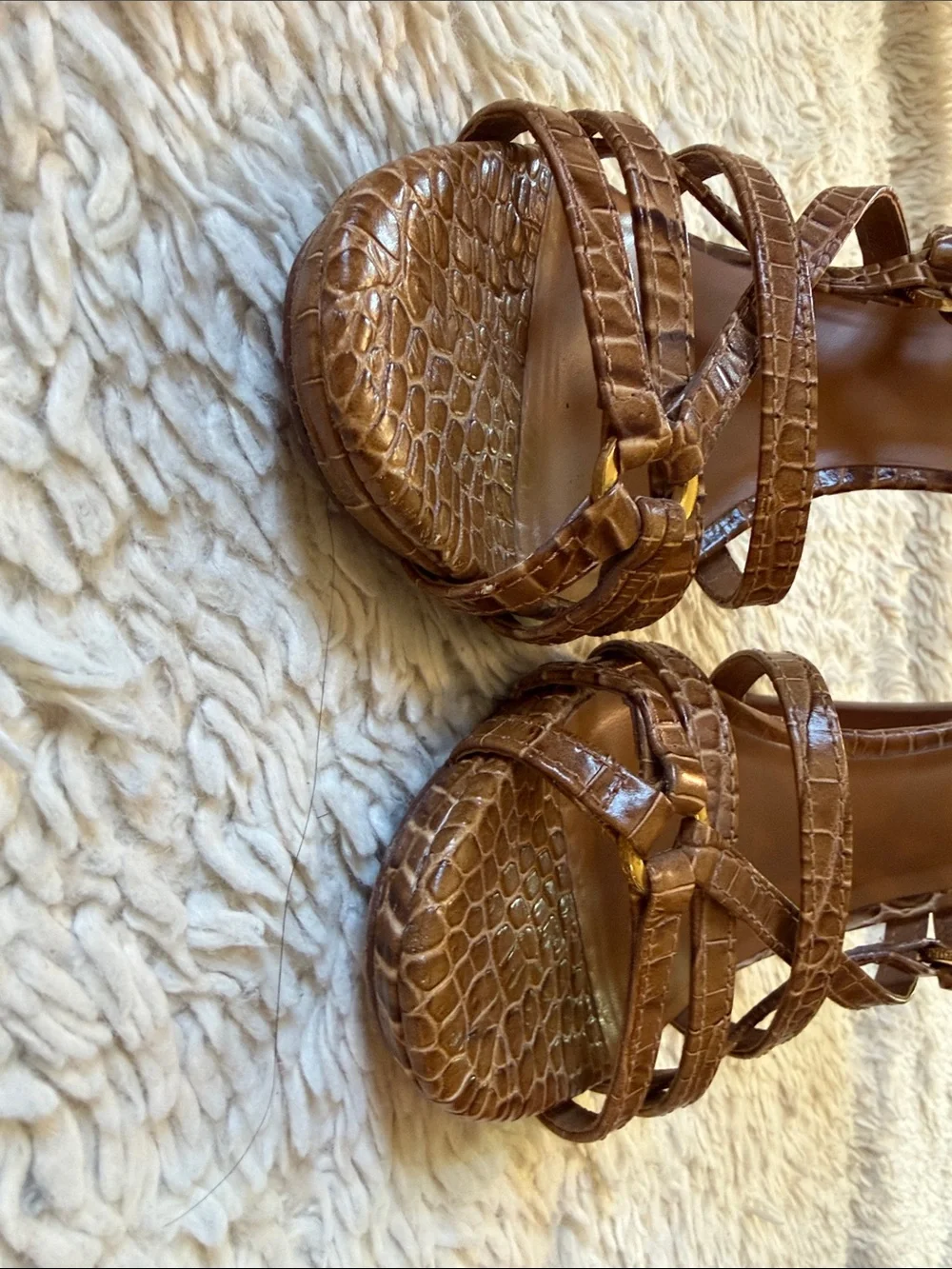 Tory Burch Cognac Croc-Embossed Strappy Heels size 8M